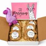 Llama cookie gift box with gourmet cookies with inspirational sayings and plush llama
