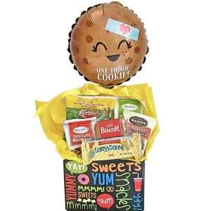You are one tough cookie gift basket with snacks and balloon