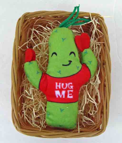 Hug Me Plush Cactus Gift – Cute Thinking of You or Encouragement Gift in Basket 1 Wicker basket with plush cactus that says Huge Me