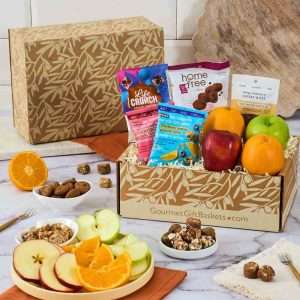 Gluten free gift basket with fruit and treats