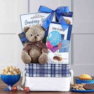 Get well gift basket with teddy bear and treats
