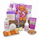 Tea Rose Spa Gift Basket with Teddy Bear | Pampering Gift Set 2 A relaxation gift basket with rose scented products and a teddy bear to cuddle