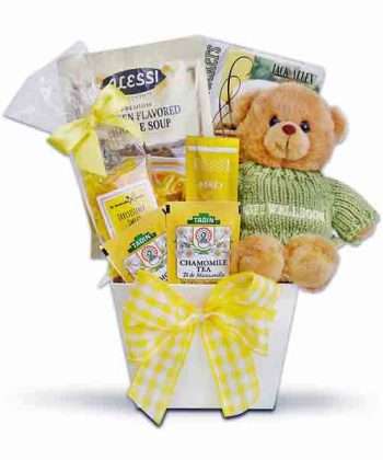 Get well gift basket with teddy bear and treats