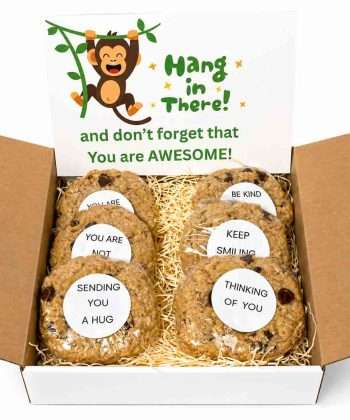 Hang in There Cookie Gift Box with cookies with inspirational messages plus large humerous gift card