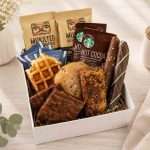 Gift box filled with coffees, cocoa, and gourmet foods