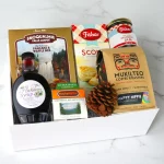 Northwest Breakfast Gift Box with Coffee, Tea & Pancake Mix 2 White gift box filled with gourmet breakfast foods and beverages