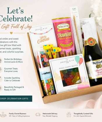 Celebration gift box with sparkling cider and other treats