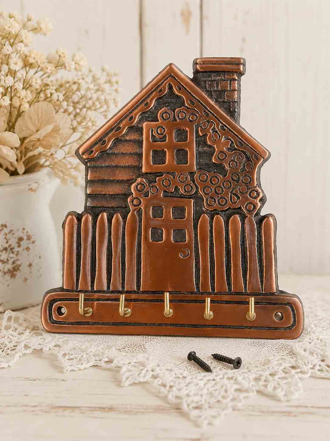 Copper House Key Rack with 5 Hooks – Farmhouse Wall Organizer 1 Copper house key rack